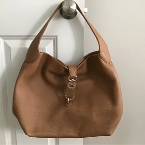 Dooney & Bourke pebble leather logo lock hobo handbag - Toffee